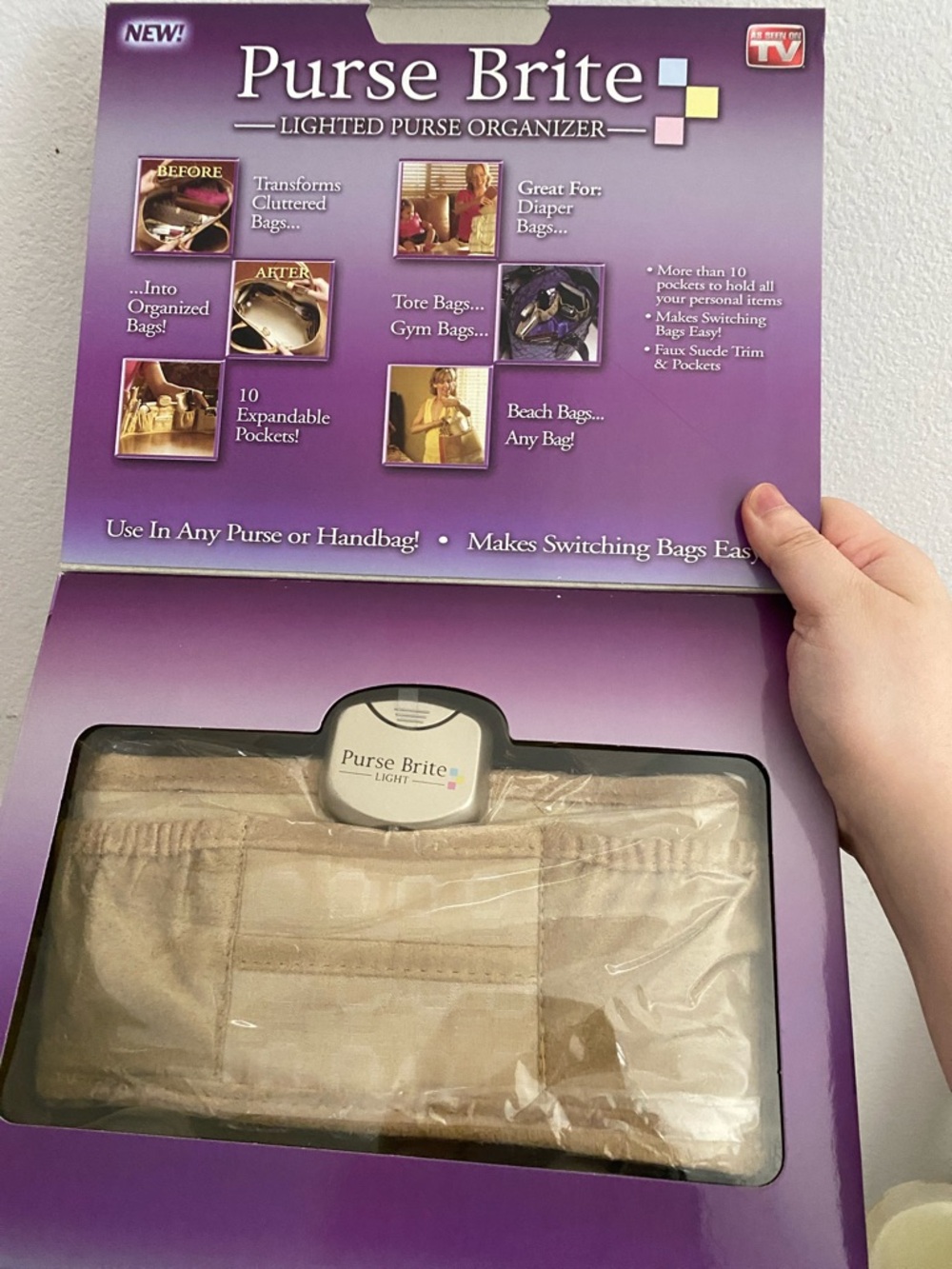 As Seen On TV Purse Brite Lighted Purse Organizer - Purple and Tan - Picture 2 of 8